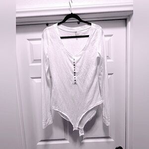 Free People White Button Up Bodysuit size Large